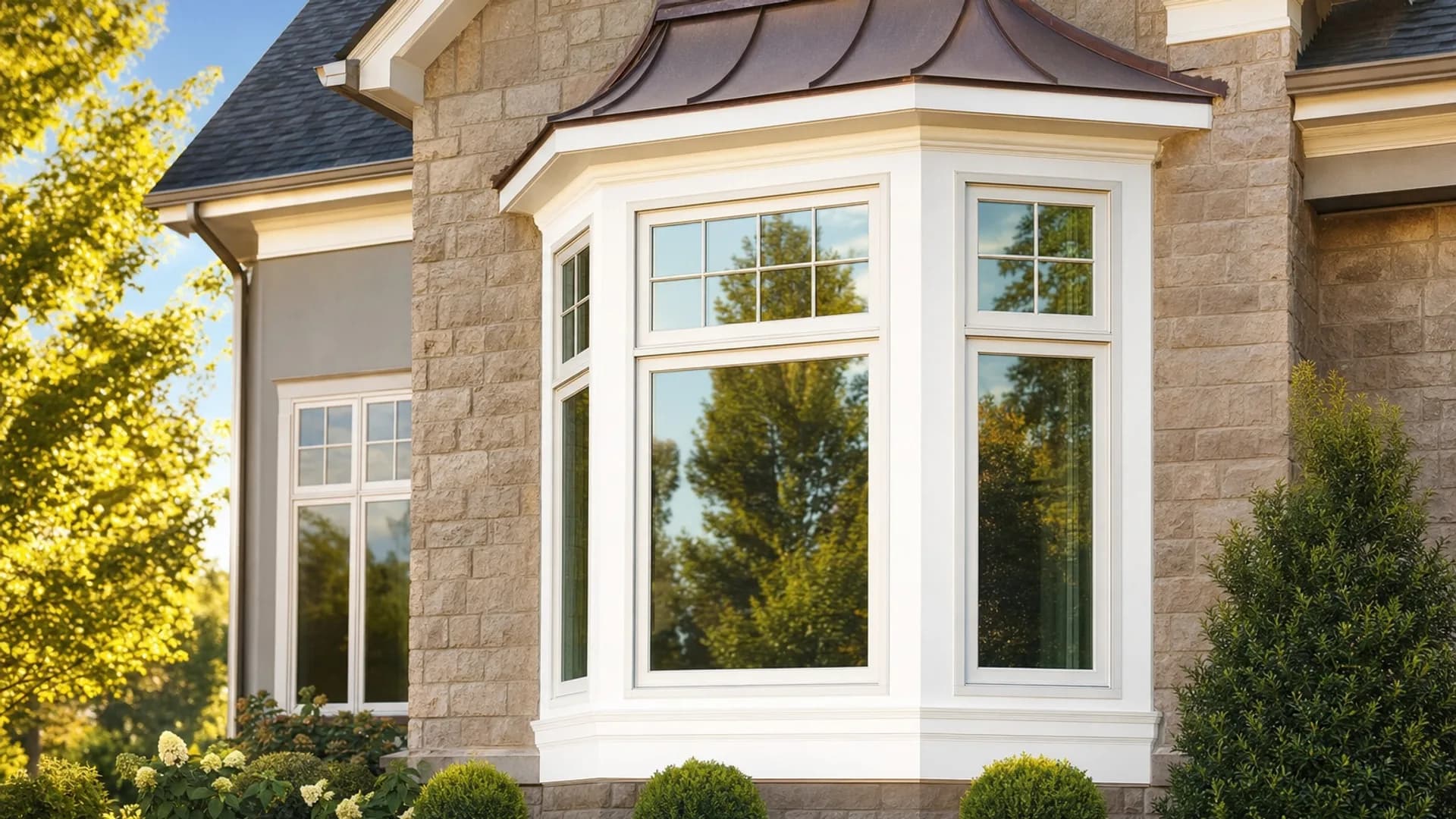 A bay window projecting from a St. Louis home