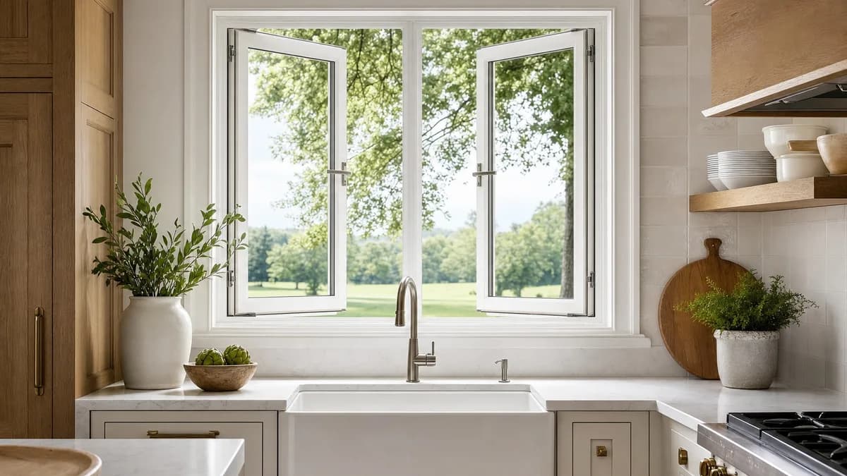An O'Fallon kitchen with new casement windows over the sink