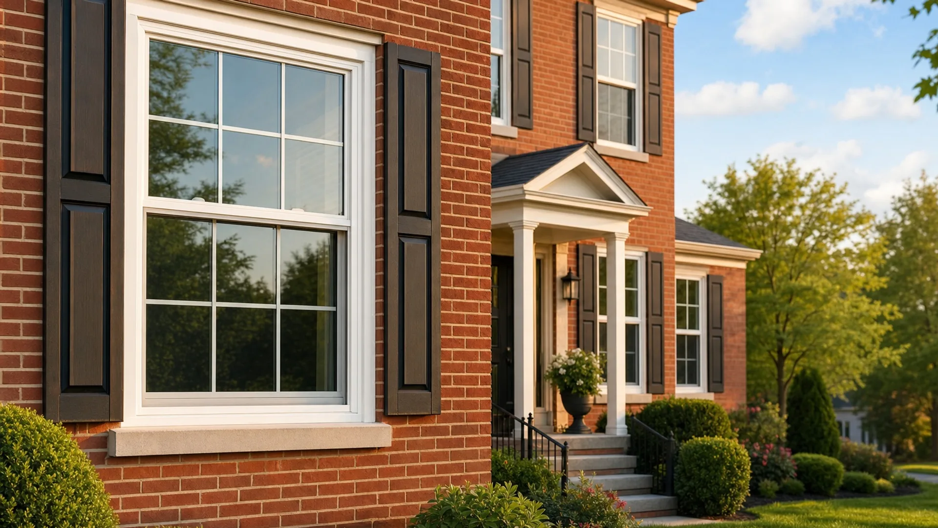 New double-hung replacement windows on a St. Louis brick home
